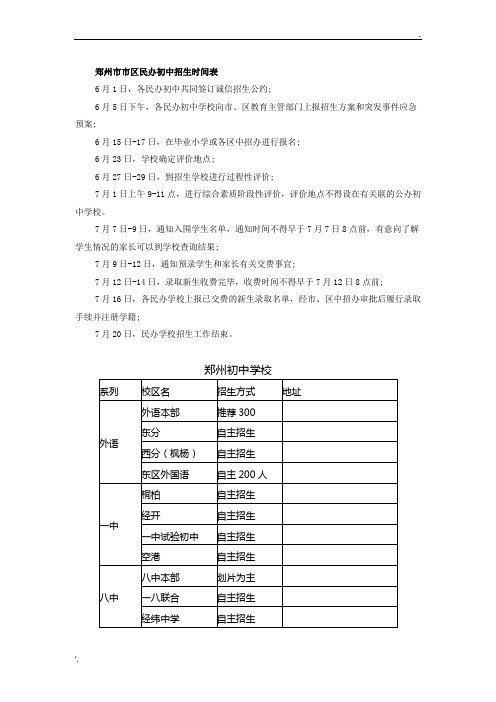 郑州市各初中名单