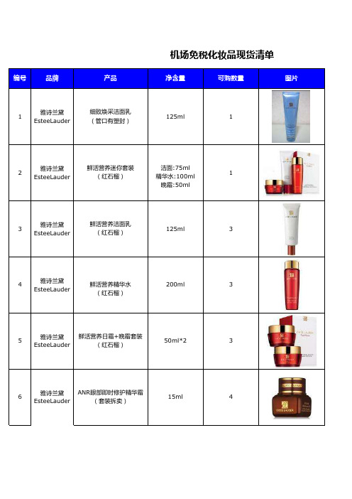 机场免税店化妆品清单