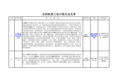 全国能源工业20强企业名单