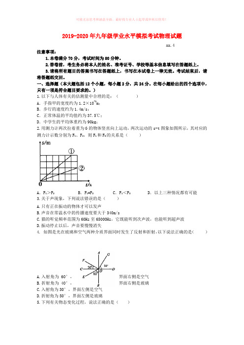 2019-2020年九年级学业水平模拟考试物理试题