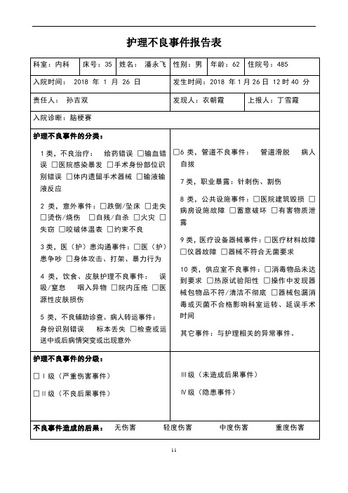 护理不良事件报告表