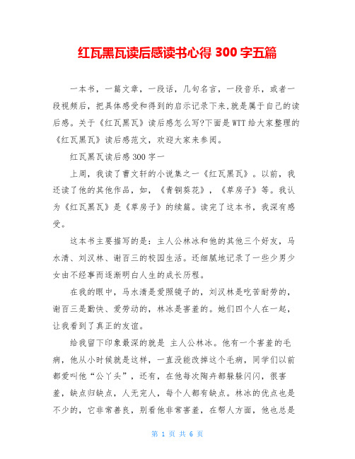 红瓦黑瓦读后感读书心得300字五篇