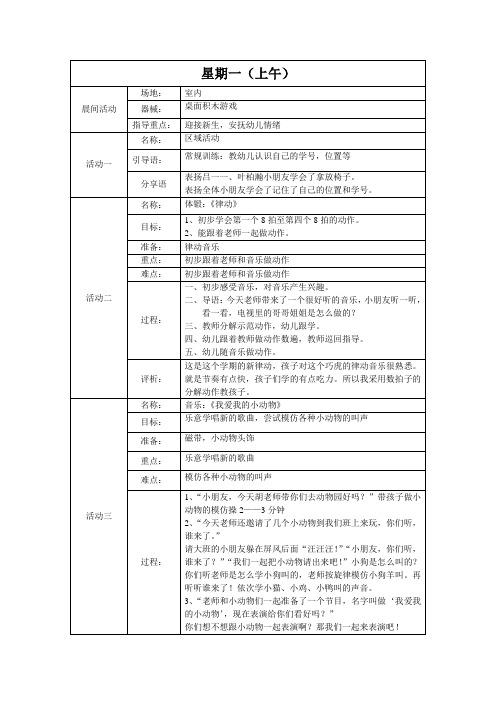 第1周小班 上学期 备课