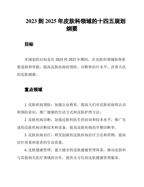 2023到2025年皮肤科领域的十四五规划纲要