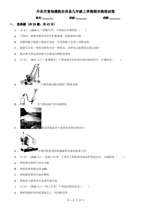 丹东市宽甸满族自治县九年级上学期期末物理试卷