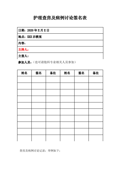 护理查房及病例讨论记录