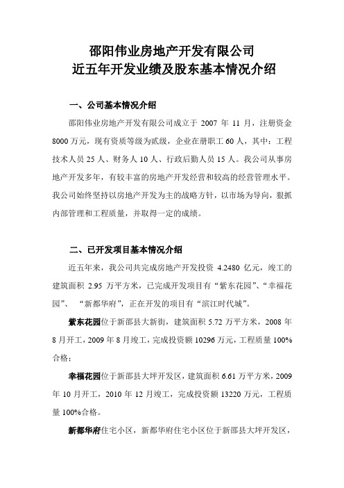 开发业绩总结及股东基本情况介绍