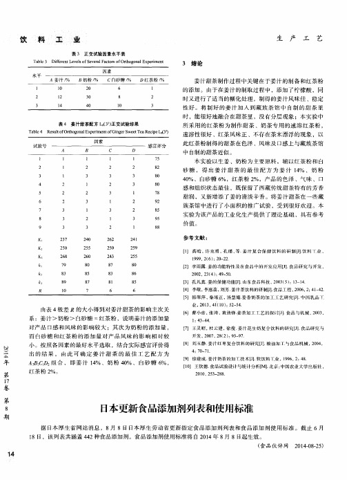 日本更新食品添加剂列表和使用标准