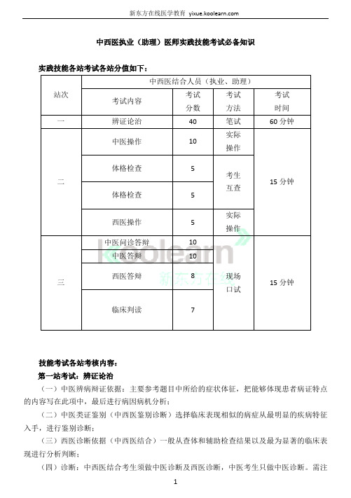 2016年中西医执业(助理)医师实践技能考试必备知识精选