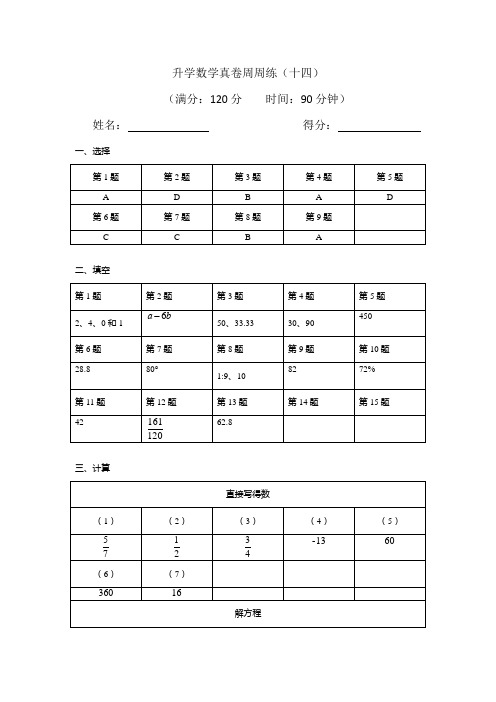 升学数学真卷周周练(十四)-解析版