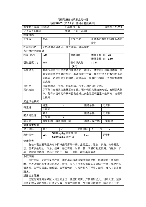 丙酮的理化性质及危险特性