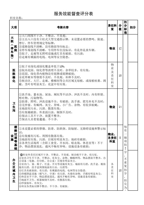 医院环境卫生综合整治评分表