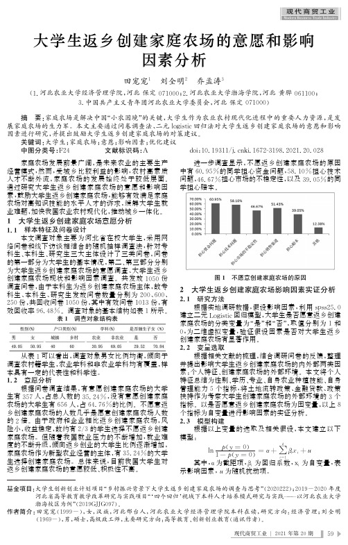 大学生返乡创建家庭农场的意愿和影响因素分析