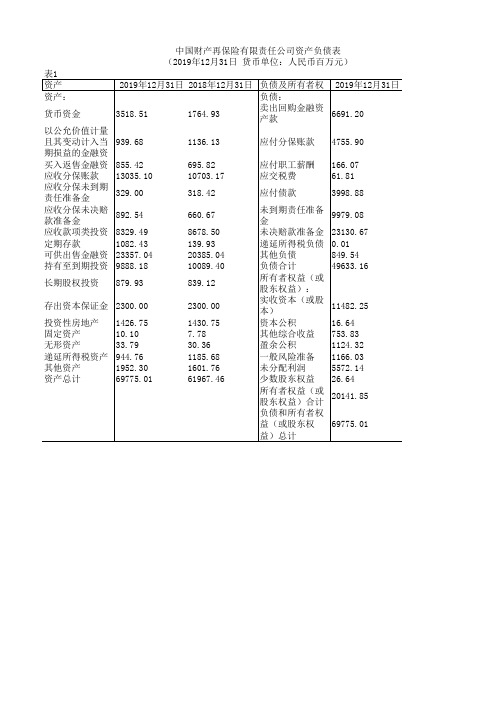 中国保险年鉴2020：中国财产再保险有限责任公司资产负债表