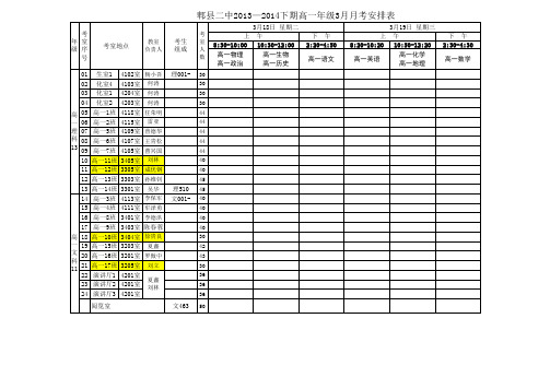 高一、高二3月月考监考表