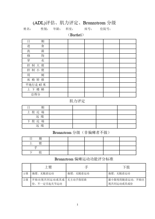 (ADL)评估、肌力评定、BS分级