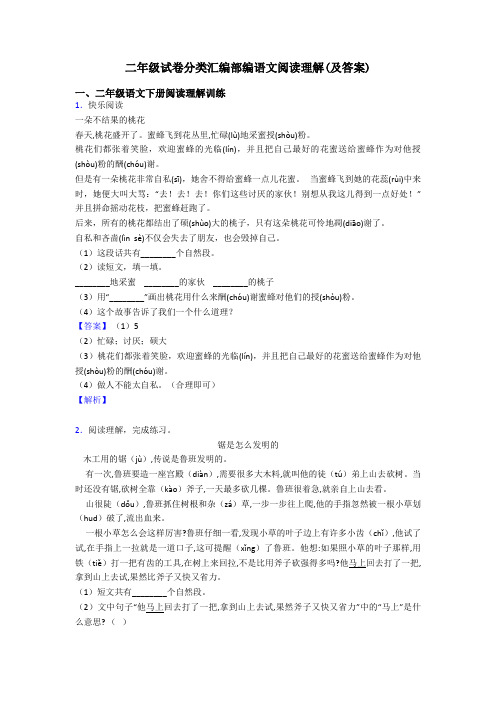 二年级试卷分类汇编部编语文阅读理解(及答案)