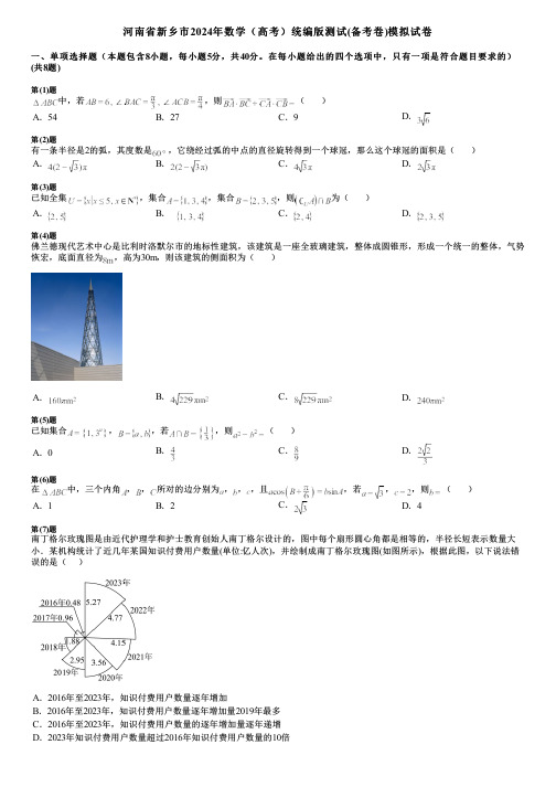 河南省新乡市2024年数学(高考)统编版测试(备考卷)模拟试卷