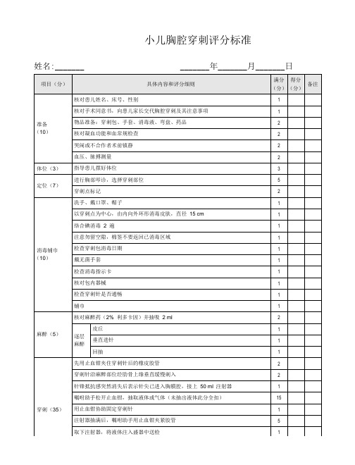 小儿胸腔穿刺评分标准