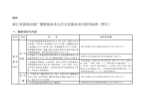 浙江省新闻出版广播影视基本公共文化服务项目指导标准（暂行）