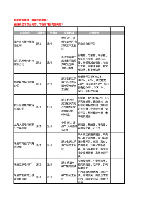 新版浙江省负荷开关工商企业公司商家名录名单联系方式大全454家