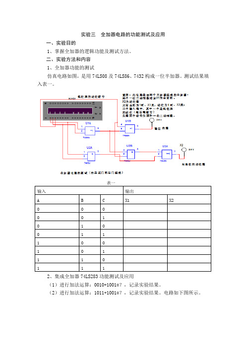 全加器电路的功能测试及应用