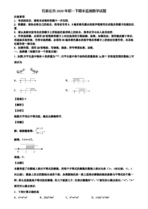 石家庄市2020年初一下期末监测数学试题含解析