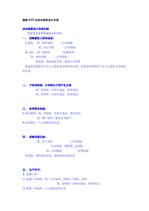 梳理SAP业务处理的会计分录