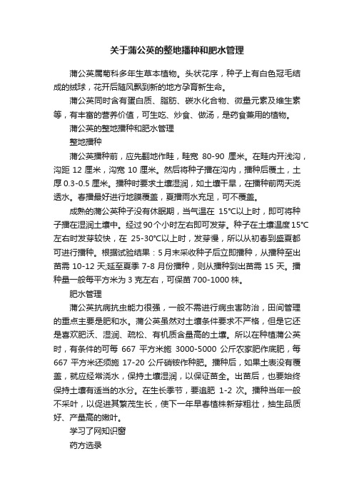 关于蒲公英的整地播种和肥水管理