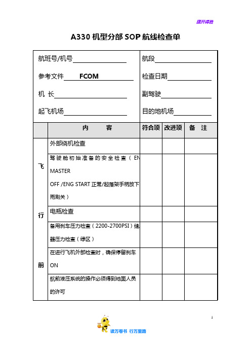 A330机型分部SOP航线检查单2013.7.4【民用航空器 维修人员精品资料】