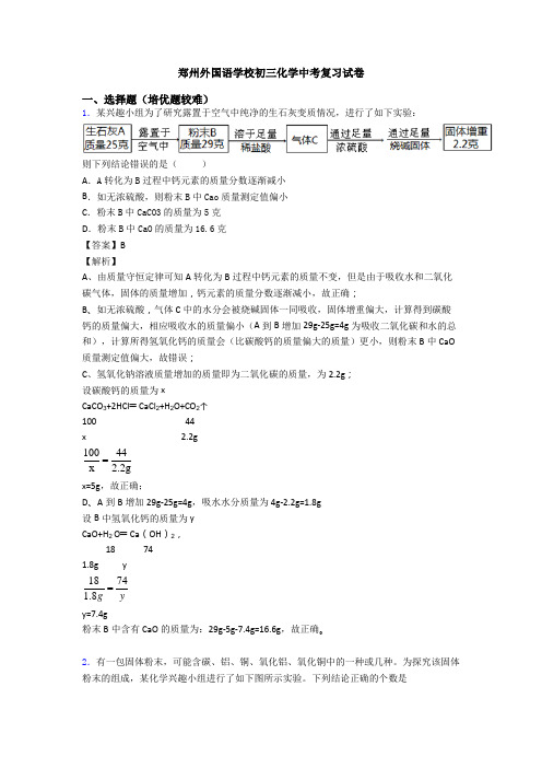 郑州外国语学校初三化学中考复习试卷