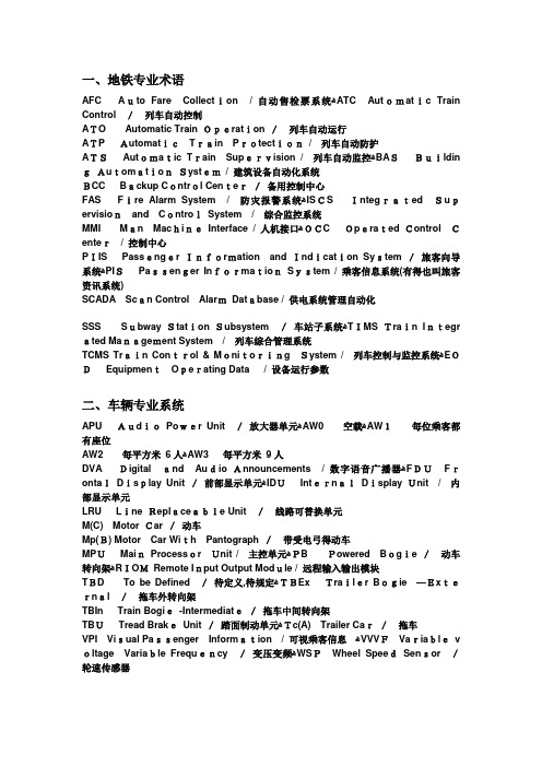 地铁常用术语及简写