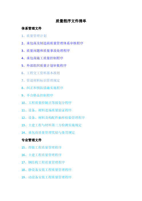 质量程序文件清单