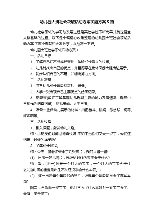 幼儿园大班社会领域活动方案实施方案5篇