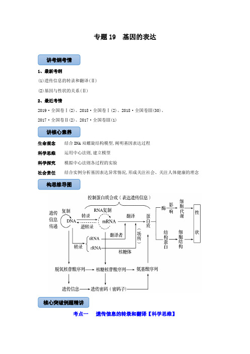 2020-2021学年高三生物一轮复习专题19 基因的表达(讲)