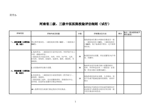 河南省二级、三级中医医院校验评估细则(试行)