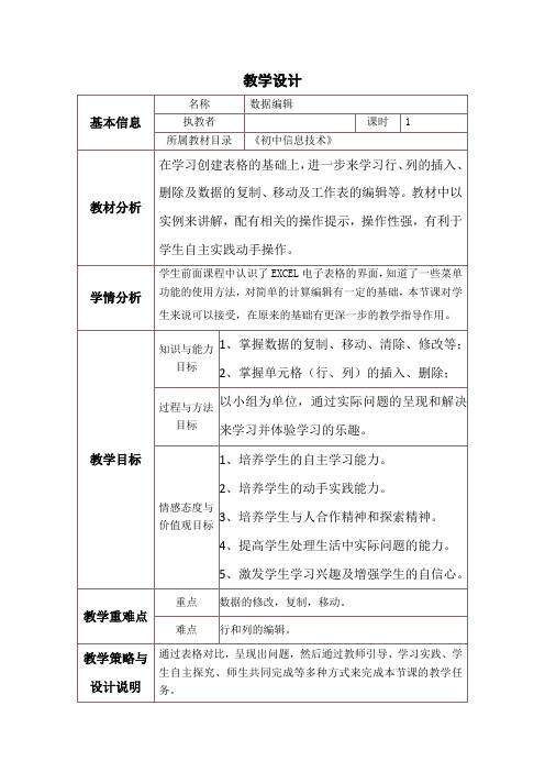 EXCEL表格设计教学设计与反思模板