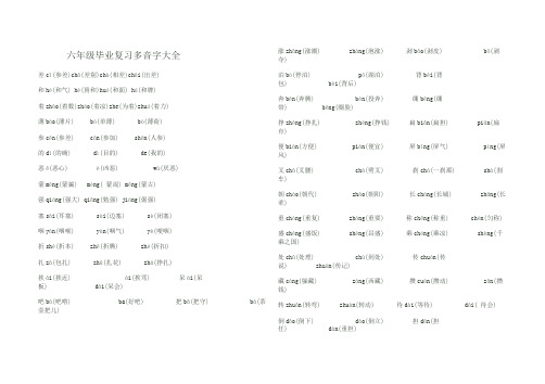 六年级毕业复习多音字大全