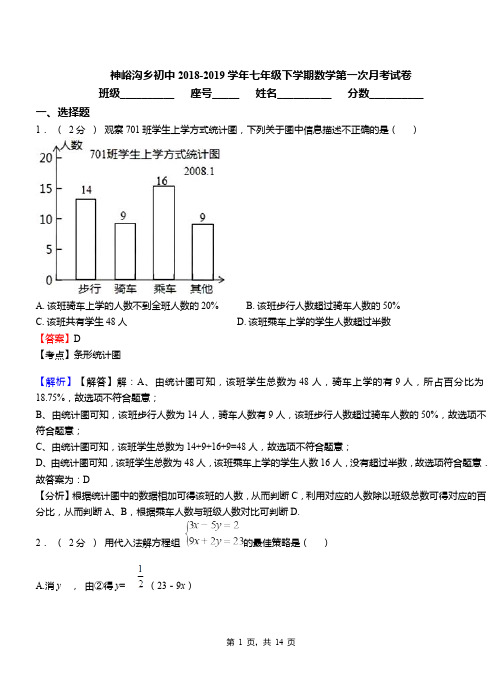 神峪沟乡初中2018-2019学年七年级下学期数学第一次月考试卷