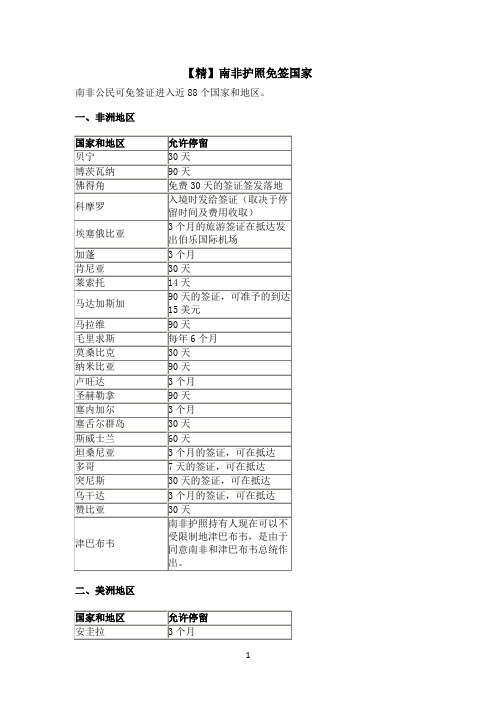 【精】南非护照免签国家