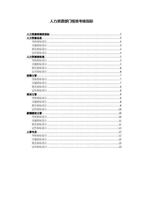 人力资源部绩效考核指标