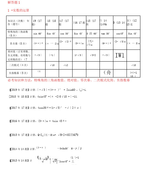 2015-2019年北京市中考数学分类对比分析与分类汇编-近8年中档题