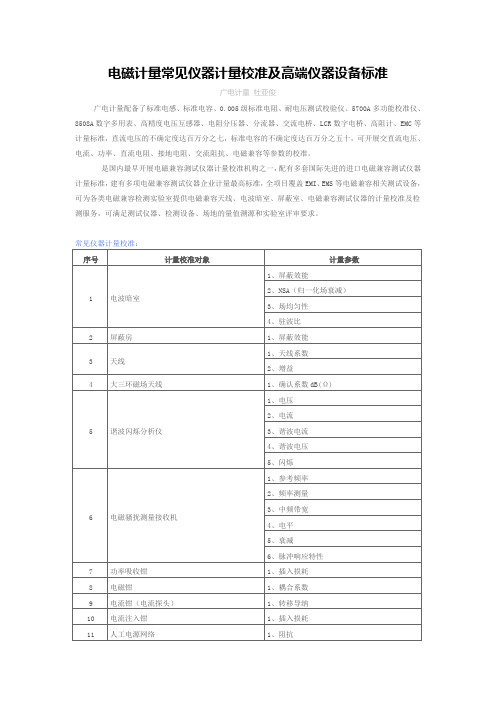 电磁计量常见仪器计量校准及高端仪器设备标准