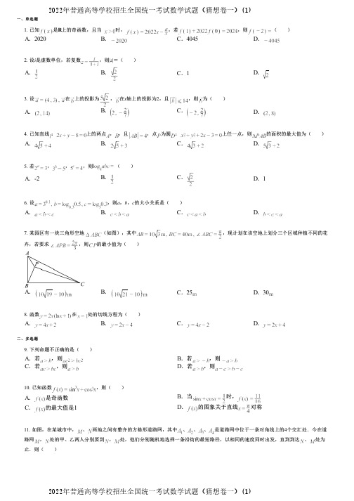 2022年普通高等学校招生全国统一考试数学试题(猜想卷一)(1)