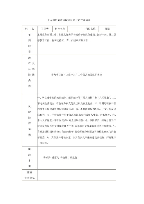 个人岗位廉政风险点自查及防控承诺表