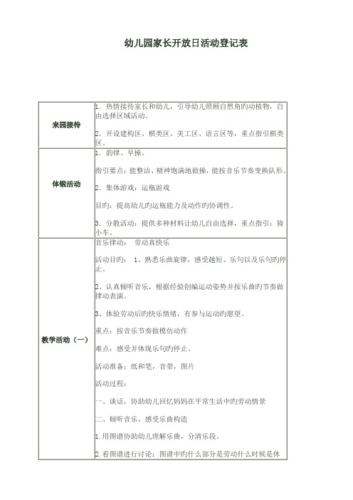 新版幼儿园家长开放日活动记录