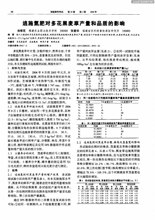 追施氮肥对多花黑麦草产量和品质的影响