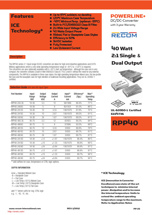 RPP40-243.3S;RPP40-4805S;RPP40-4812S;RPP40-483.3S;RPP40-2405S;中文规格书,Datasheet资料