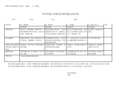 选题打分表--研究生研究能力评议表