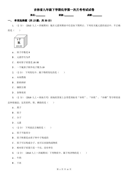 吉林省九年级下学期化学第一次月考考试试卷